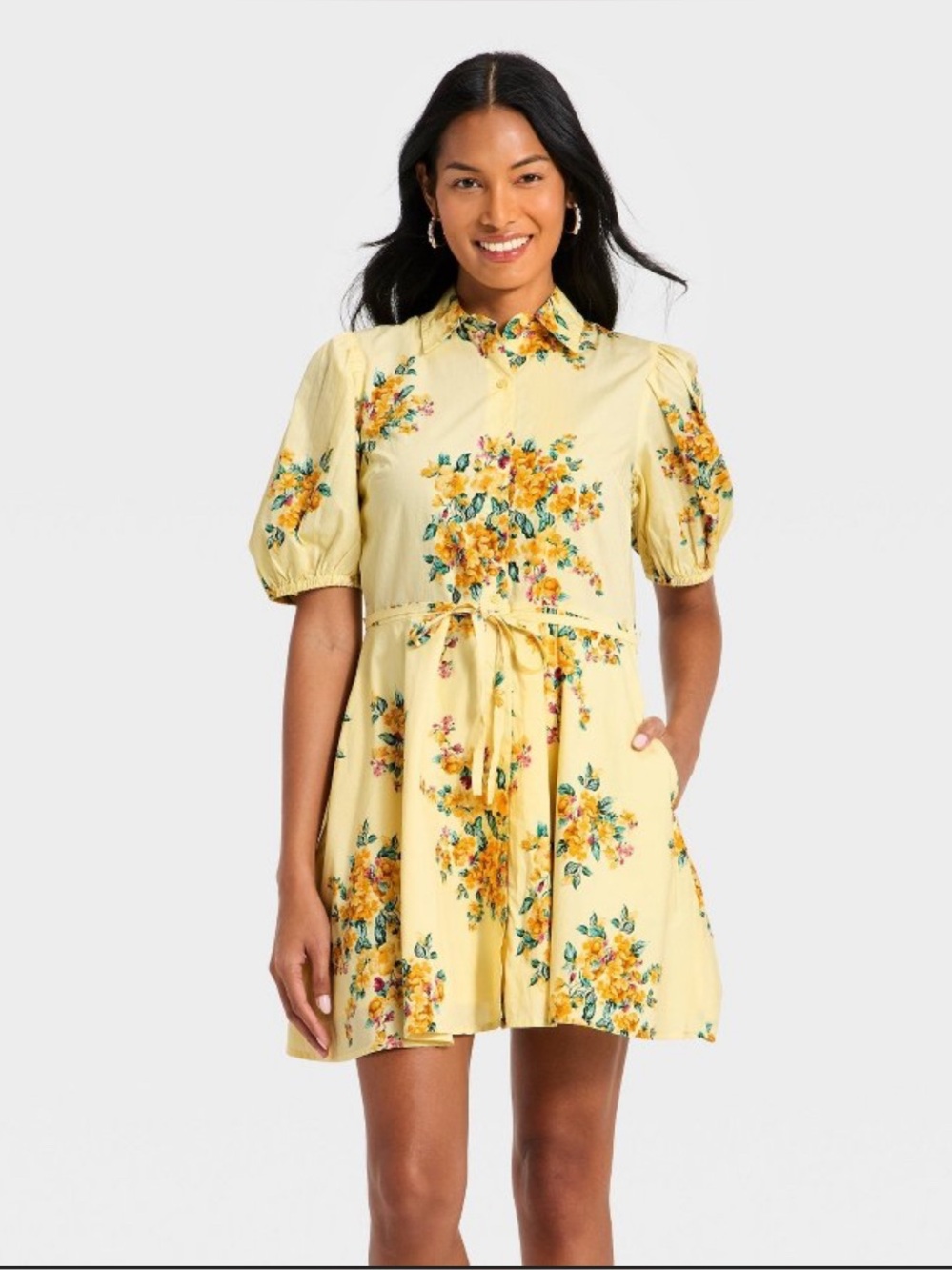 Size Medium a new day Yellow Floral Mini Dress
